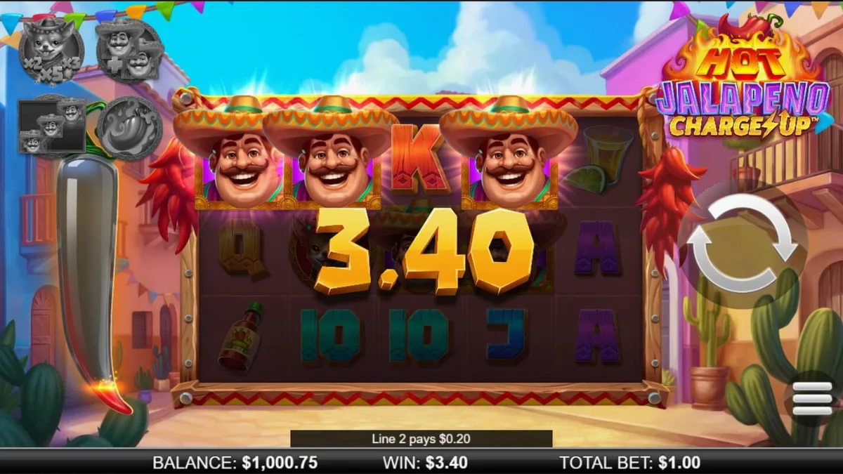 Tampilan visual slot Hot Jalapeño Charge Up dengan tema fiesta Meksiko