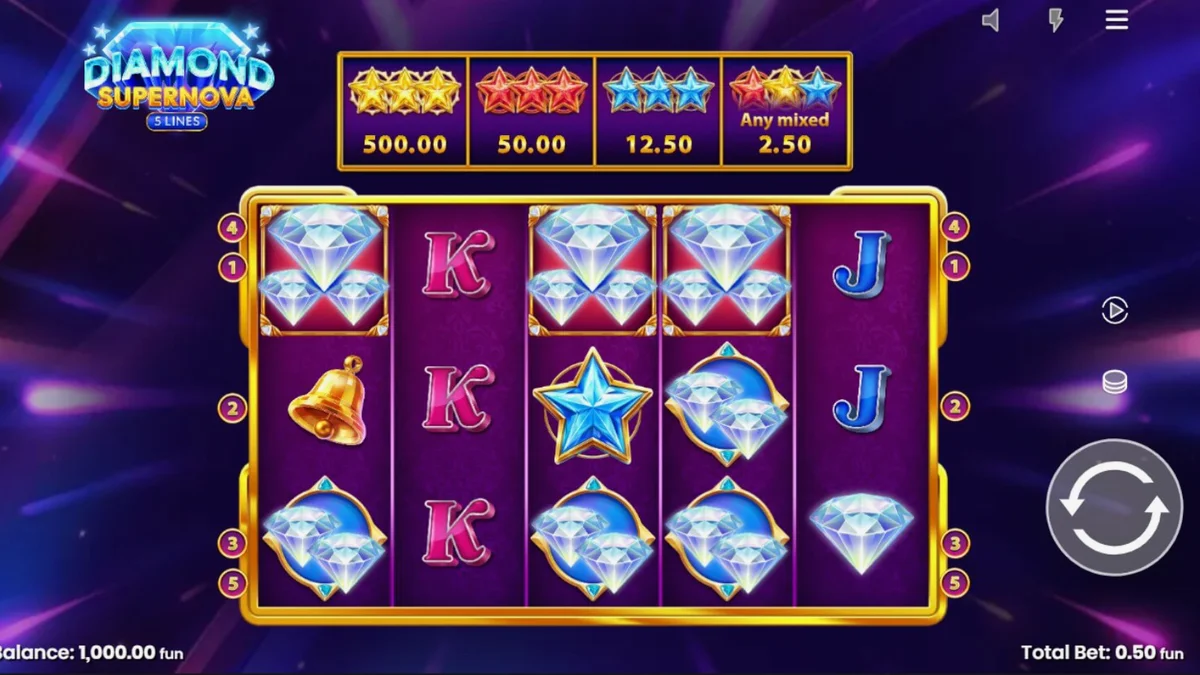 Tampilan visual slot Diamond Supernova dengan tema kosmik dan simbol berlian