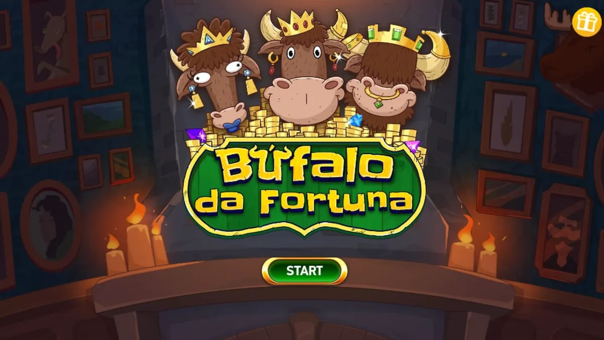 Pemandangan atmosferik dari slot Buffalo da Fortuna dengan latar belakang senja di padang rumput Amerika.