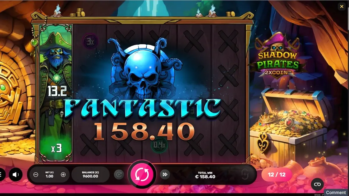Shadow Pirates slot game interface with ghostly pirate theme